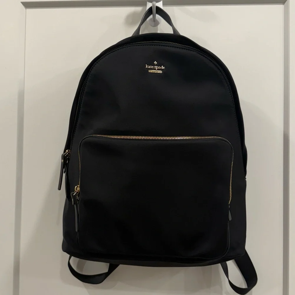 Kate Spade Minimal Black Nylon Backpack – Large | Laptop Compartment